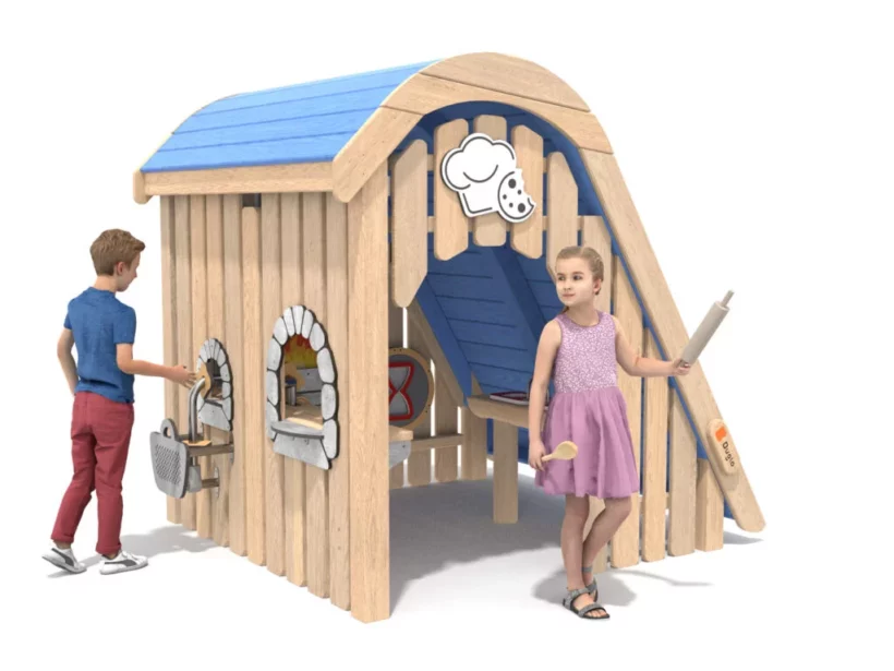 Maisonnette Bleus et bois cuisine