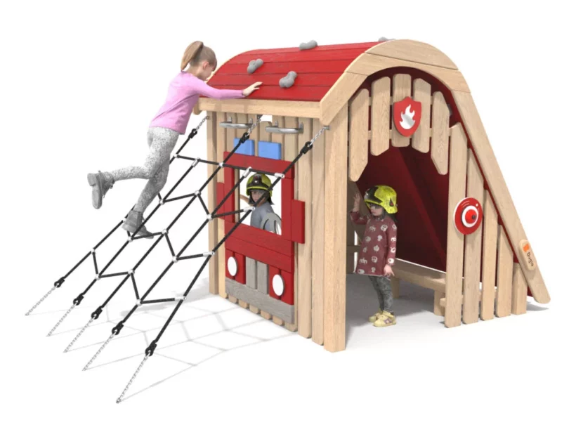 Maisonnette pompier bois et rouges